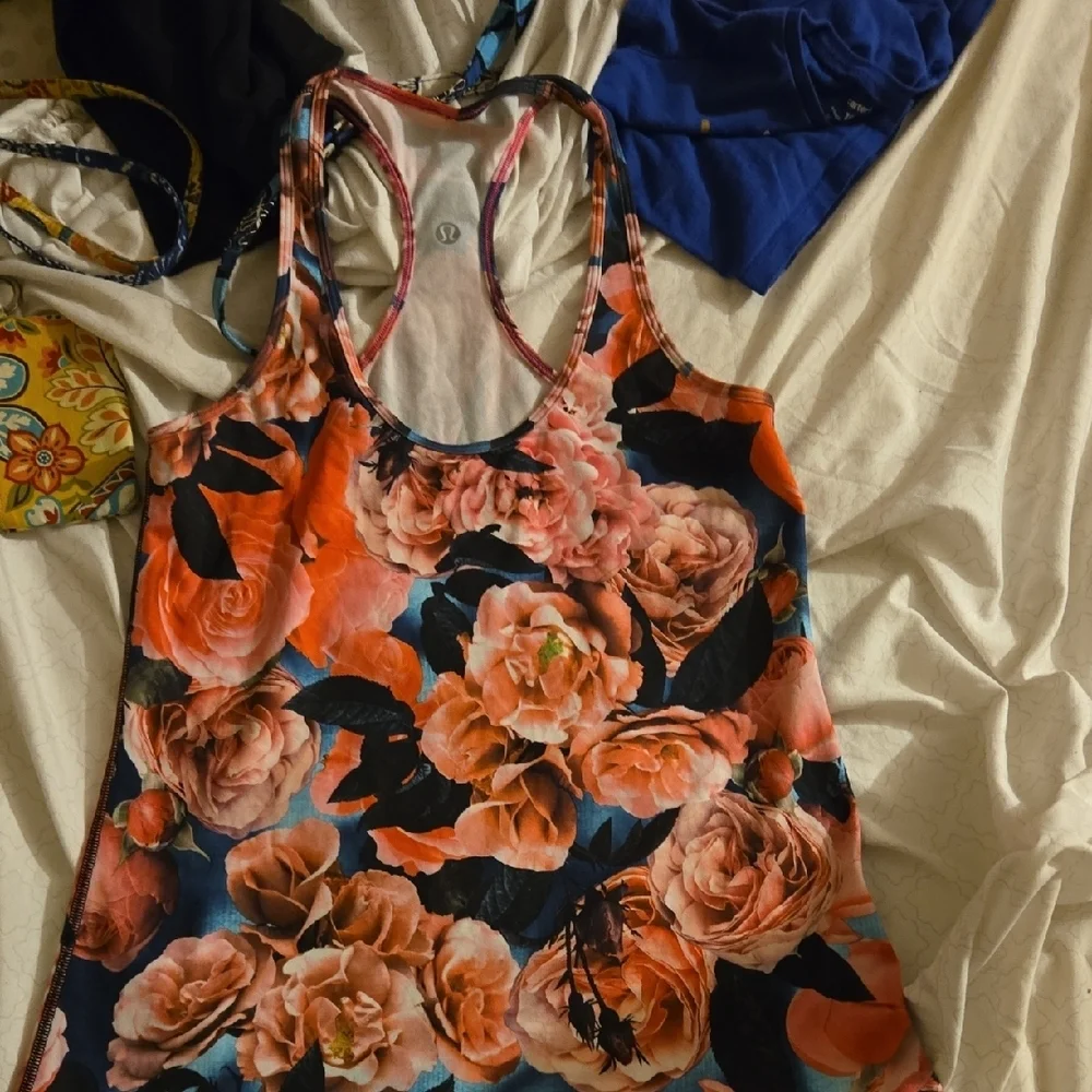 Lululemon Athletica Floral Racerback Tank Top - Pink and Blue - Picture 1 of 2